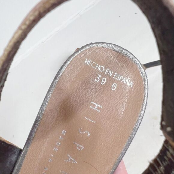 Hispanitas Tan Leather Strappy Slingback Heels Flower Detail Women's Size 8 US - Picture 2 of 8